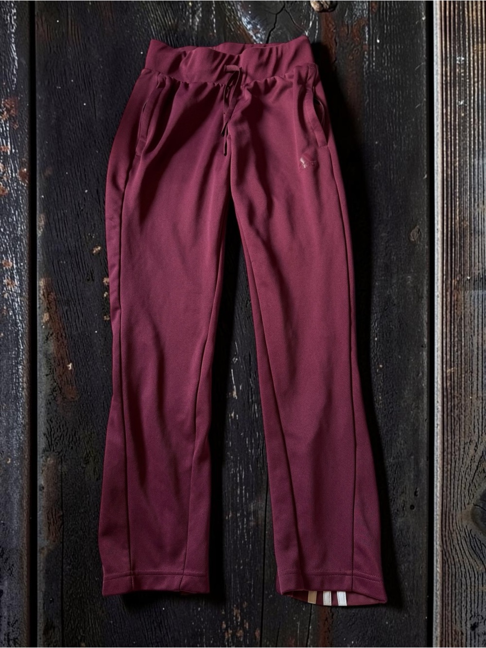 Adidas Track Pants Kids XS Burgundy Striped Hem Athletic Sweatpants